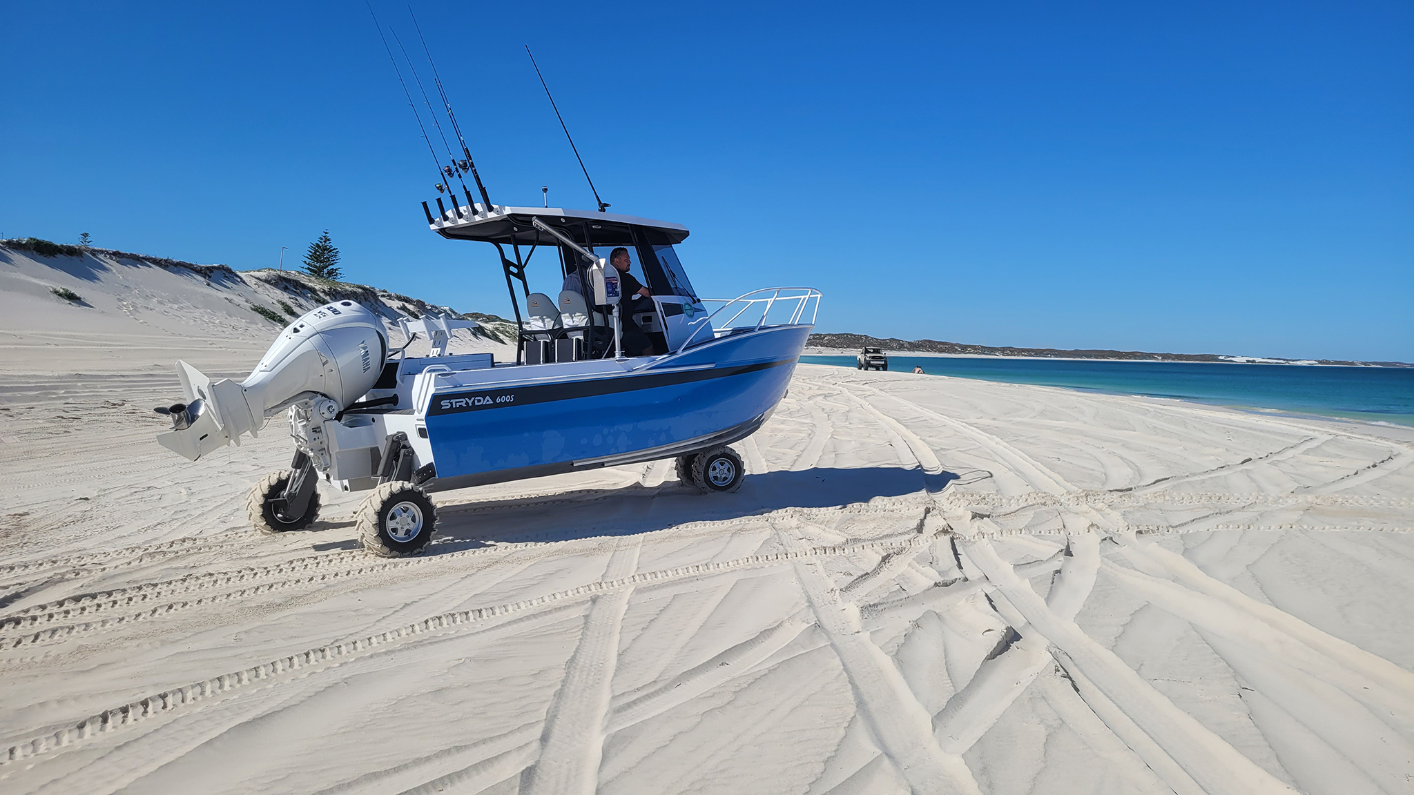 Amphibious catamaran Stryda 600s on the beach in Western Australia