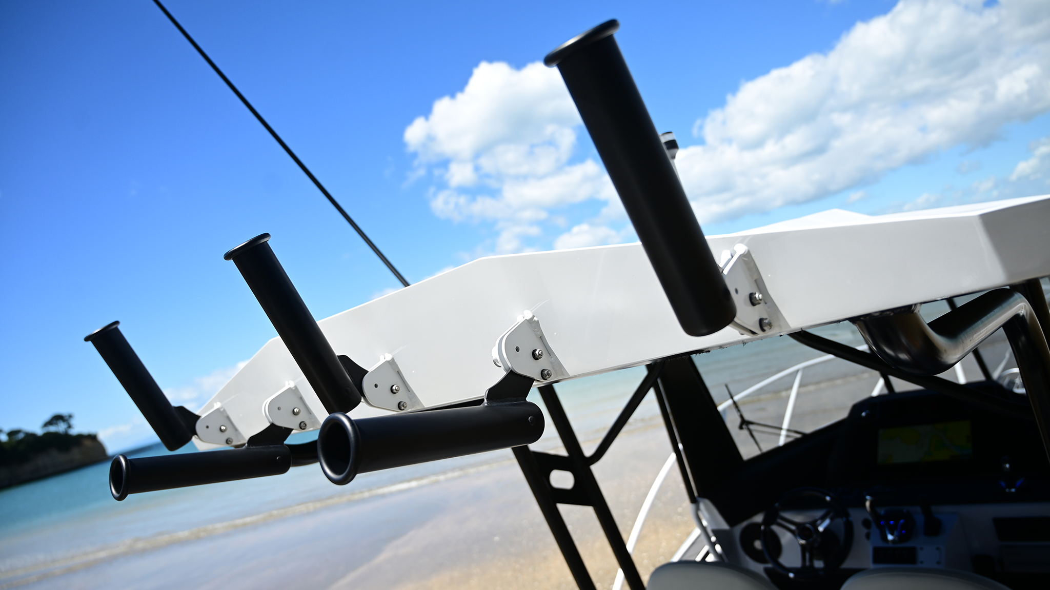 Amphibious catamaran fishing rod holders