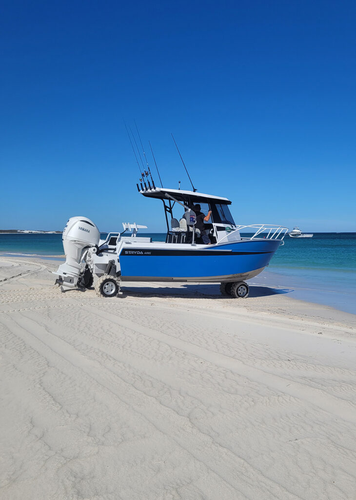 Amphibious Catamaran 600S at Ledge Point Western Australia heading out to sea