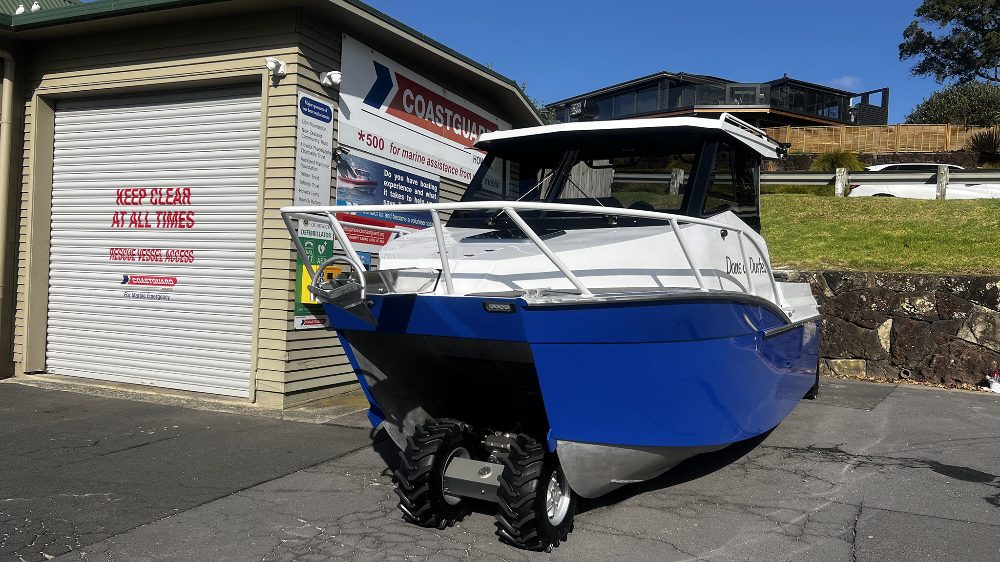 Amphibious boat on land